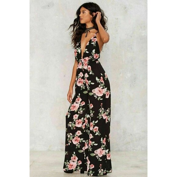 Nasty Gal 4SIENNAI Womens Black Floral Jumpsuit - Picture 3 of 3